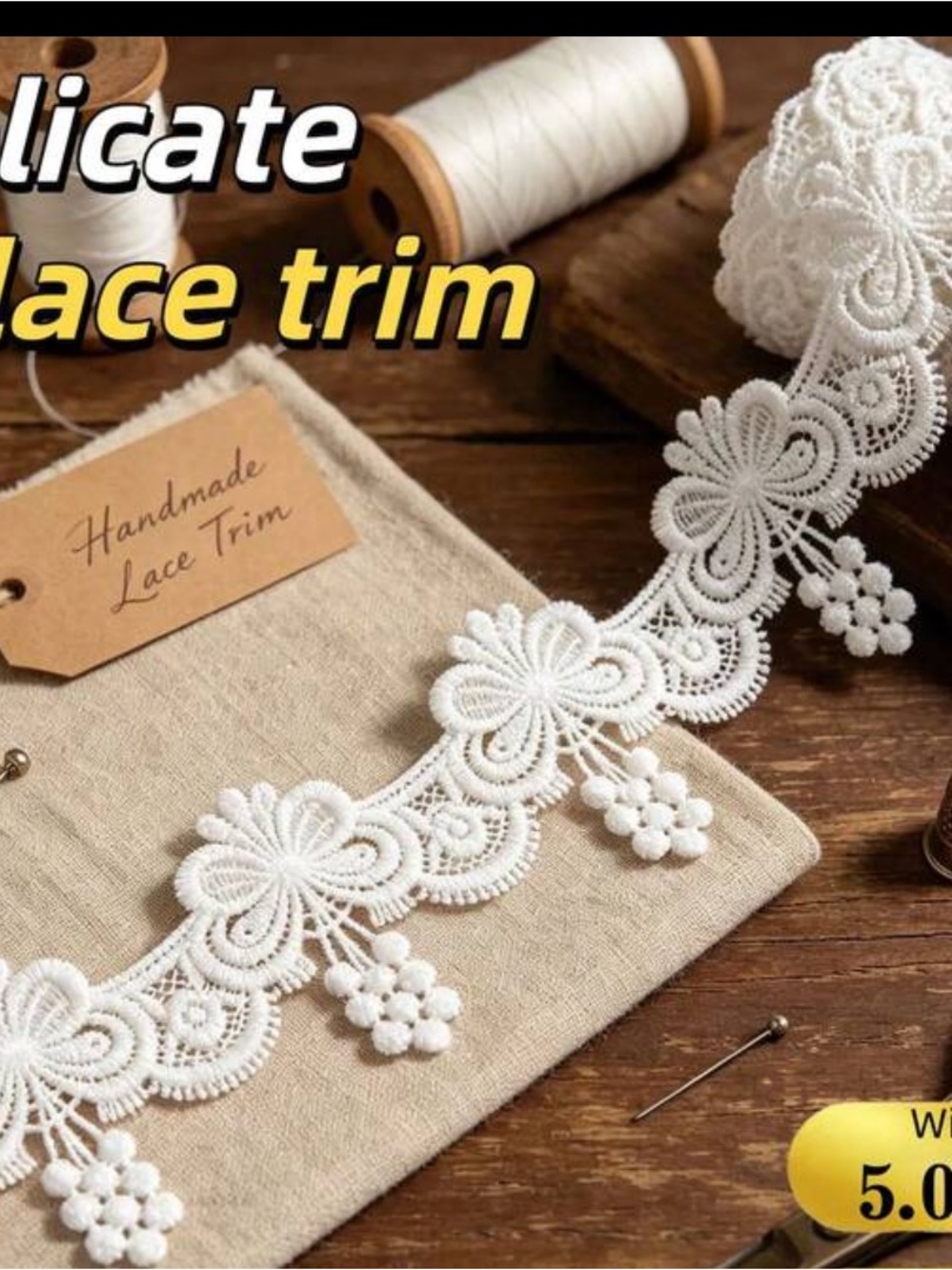 5 yard White Floral Lace Trim - Elegant Women’s Accessory